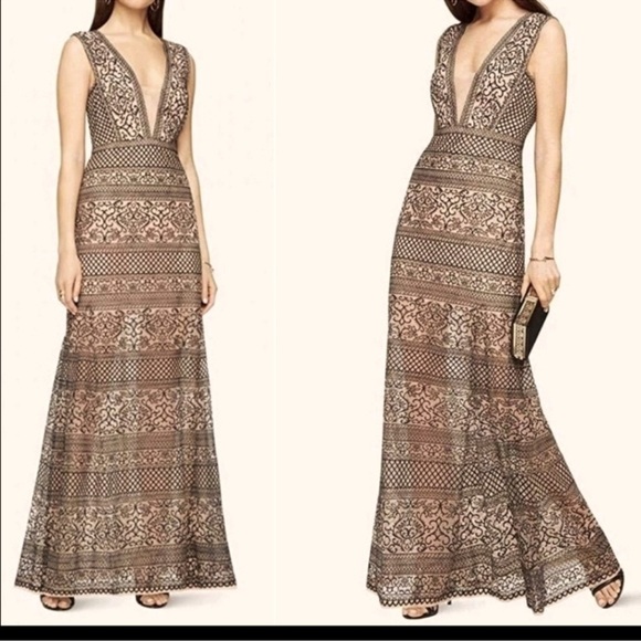 BCBGmAxazria Aurora Embroidered Tulle Mesh Maxi Dress Gown Size 4 - Picture 1 of 16